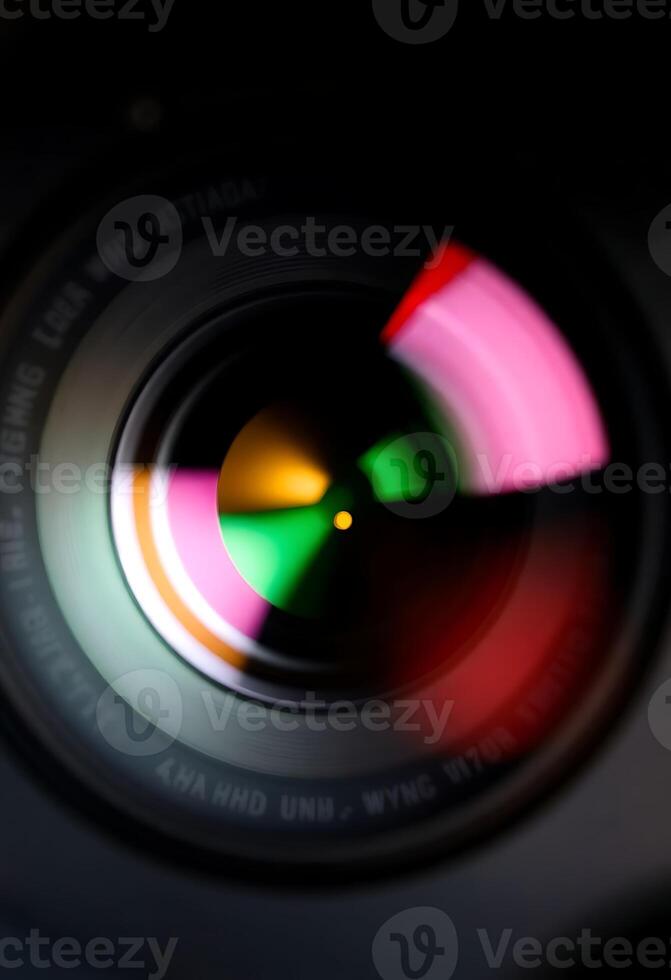 close up of a camera lens with a blurry background photo