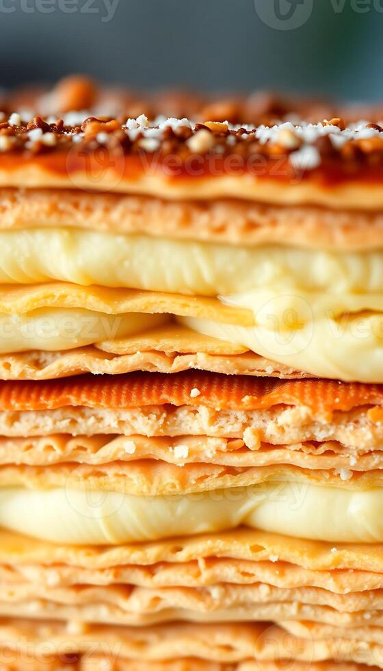 stack of pancakes sitting on top of a table photo