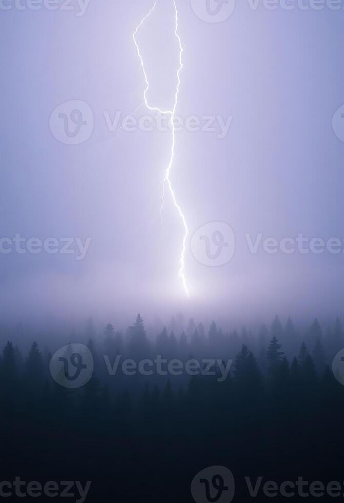 lightning bolt hitting through a foggy sky photo