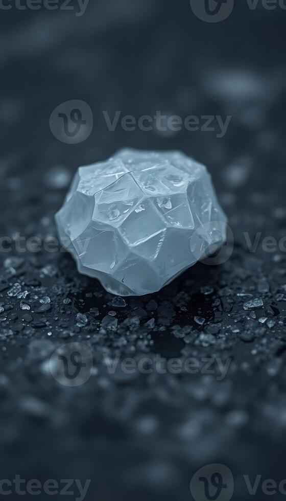 piece of ice sitting on top of a black surface photo