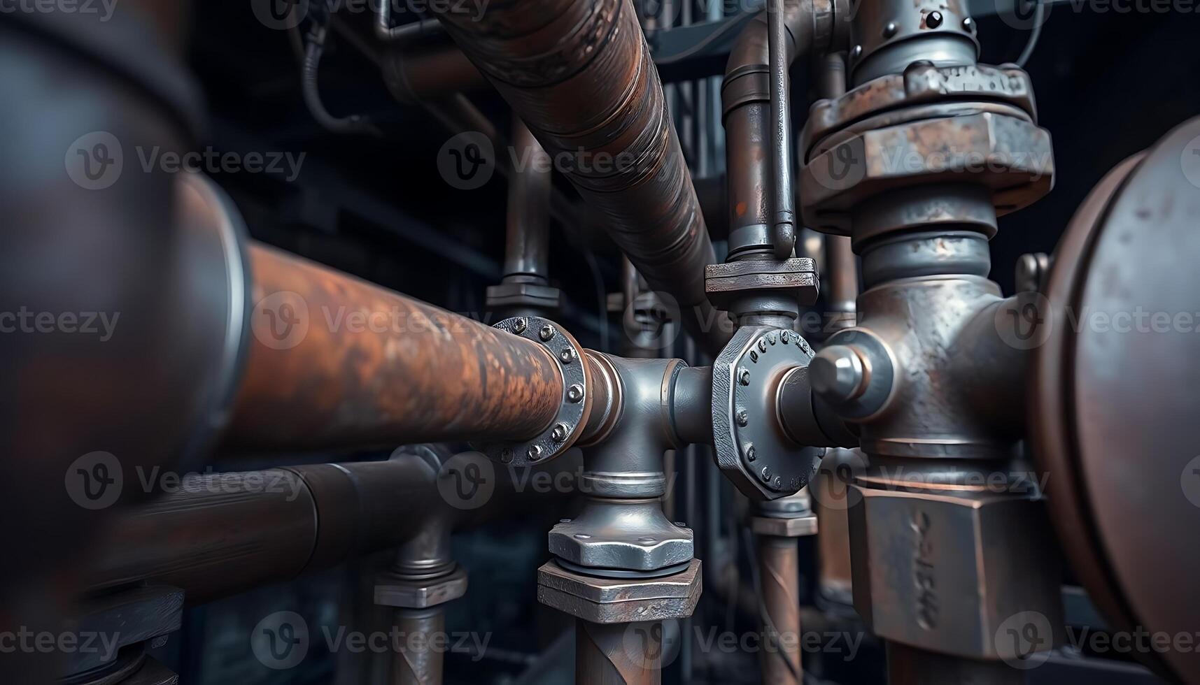 close up of pipes and valves in a building photo