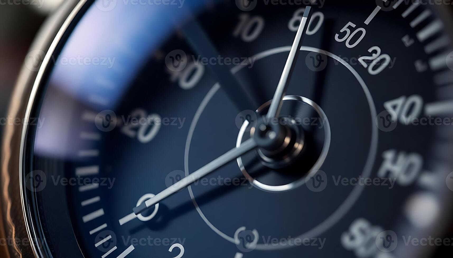 close up of a clock with a blue face photo