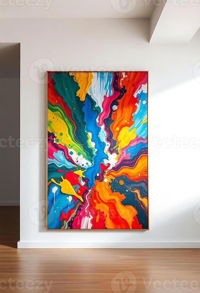 painting hanging on a wall in a room photo