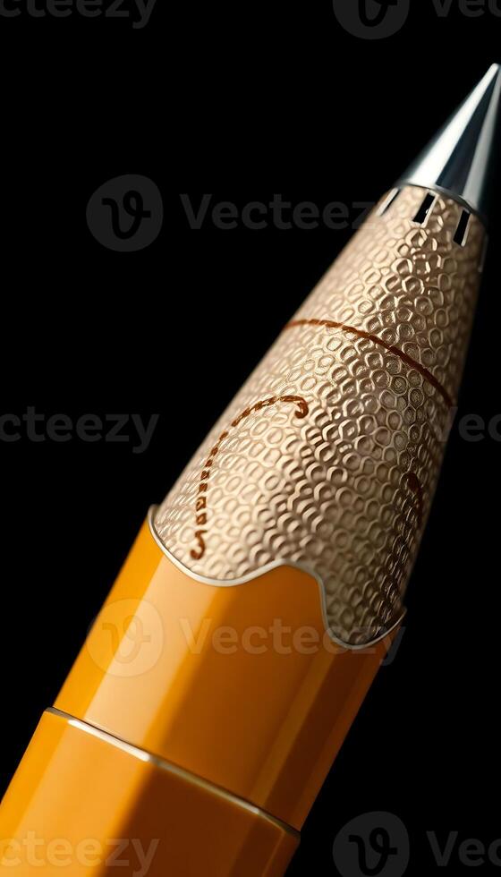 close up of a yellow pen with a black background photo