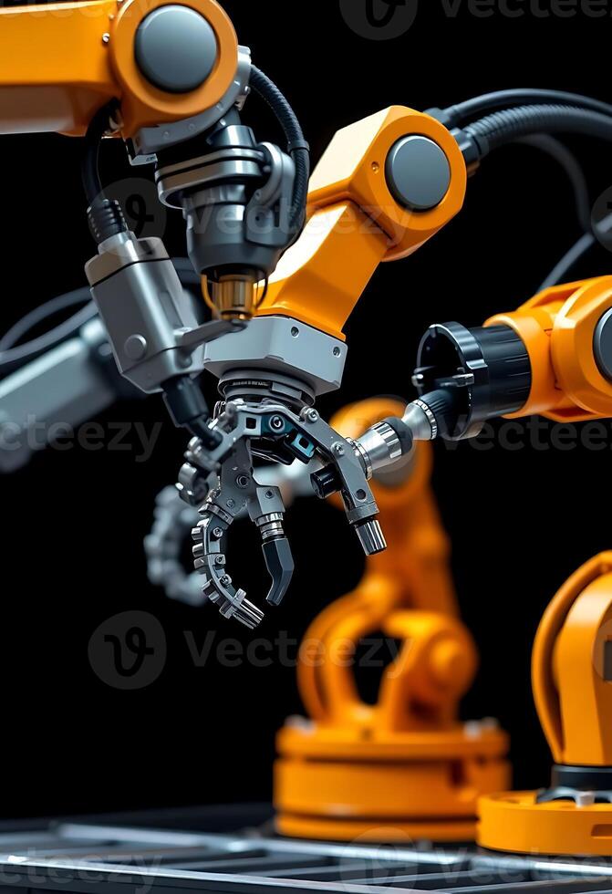 close up of a robot with a black background photo