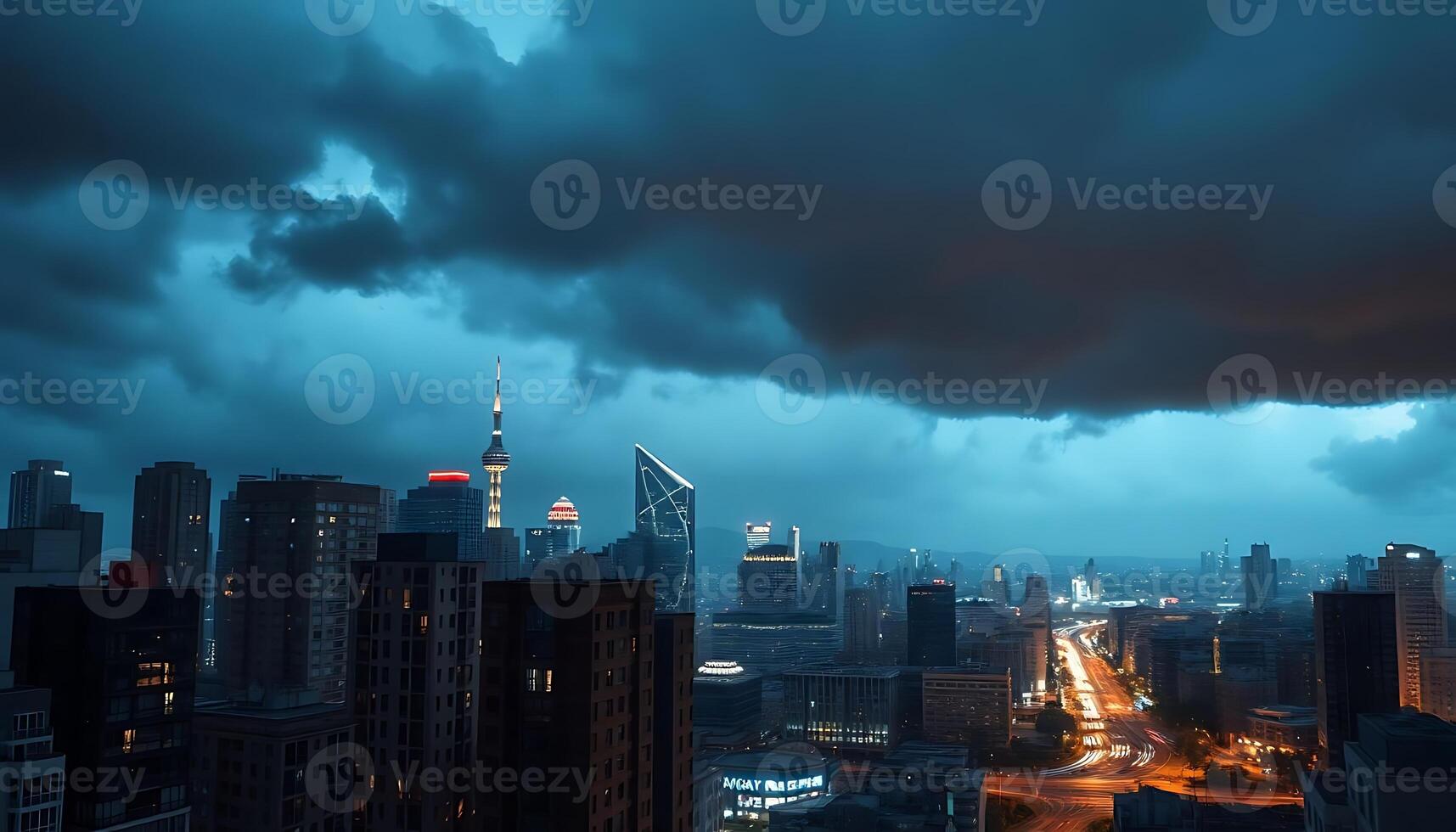 view of a city at night from a high rise photo