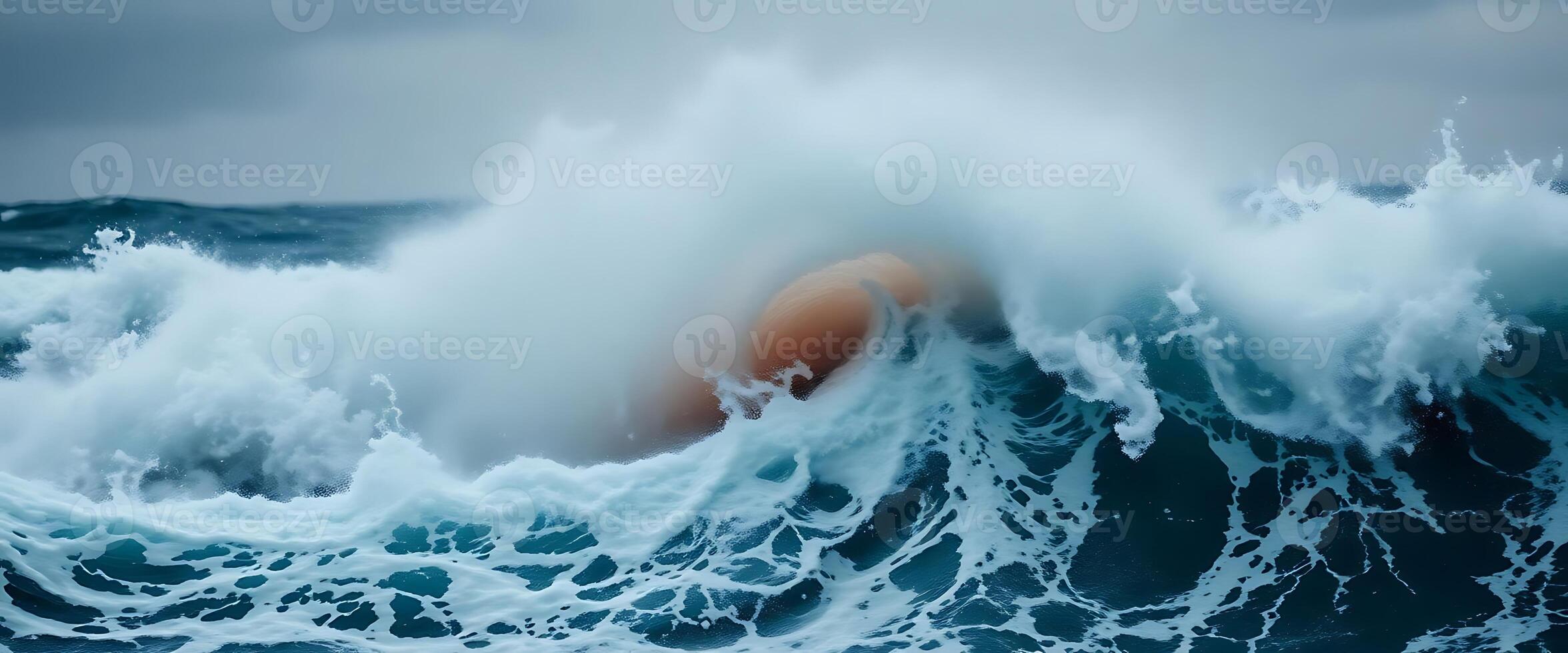 large wave crashing over a boat in the ocean photo