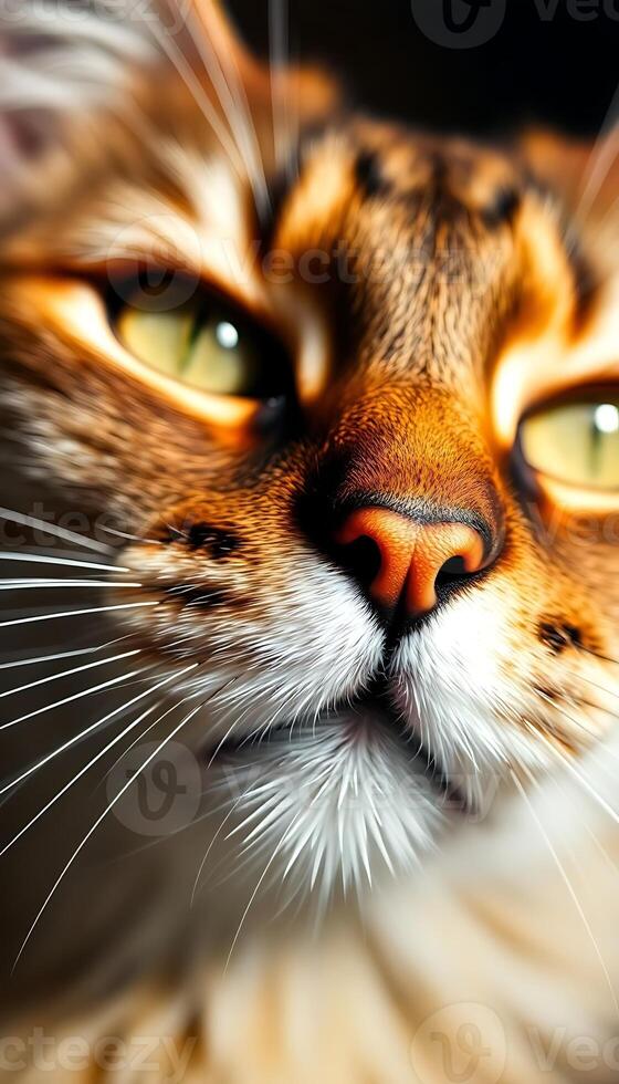 close up of a cat's face with green eyes photo