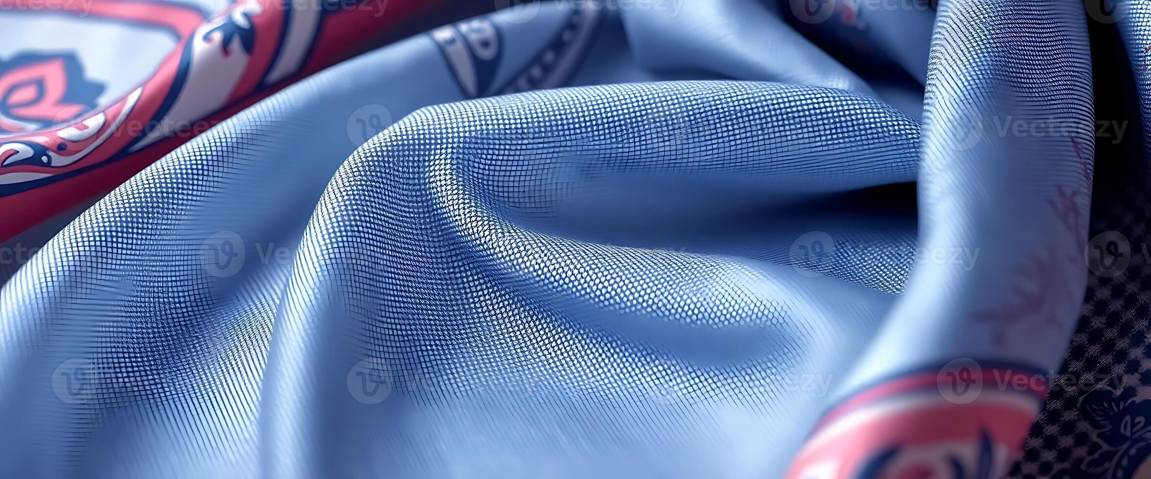 close up of a blue cloth with red and white designs photo