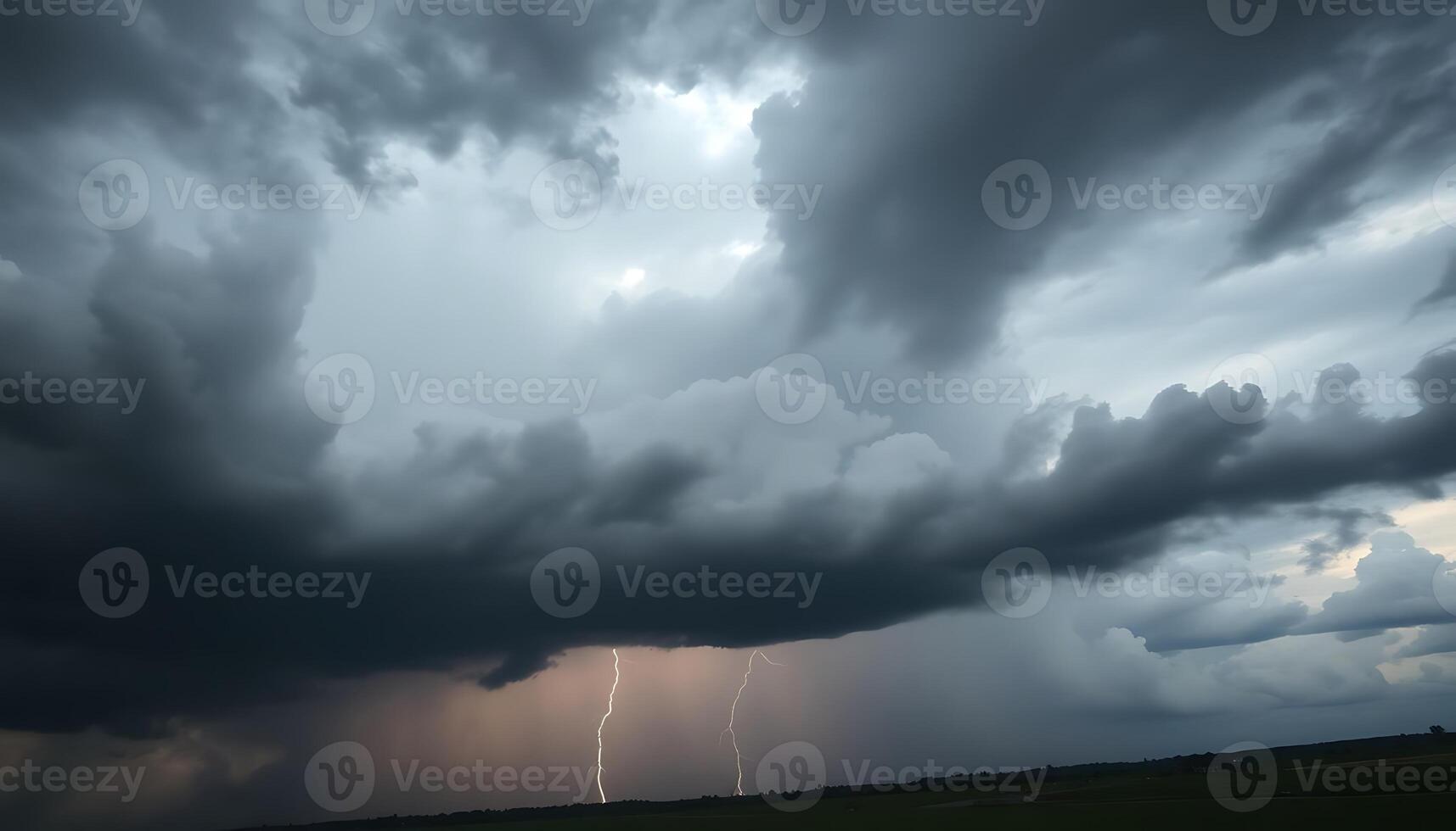 large storm cloud with a lightning bolt in the distance photo