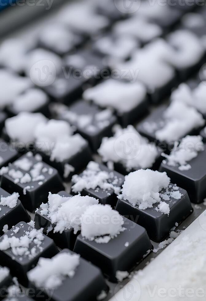 close up of a keyboard covered in snow photo
