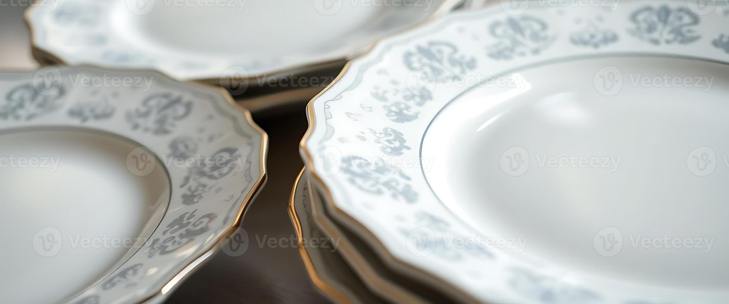 close up of a stack of plates on a table photo