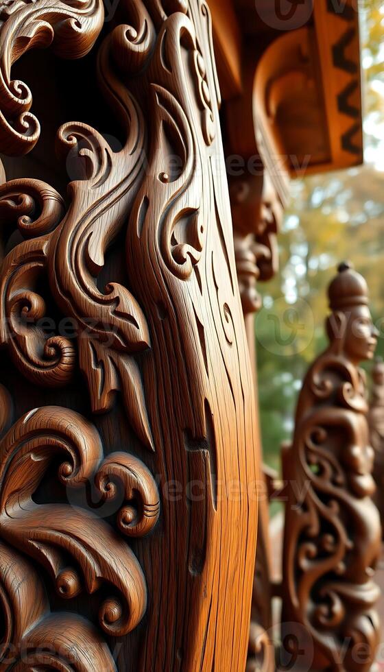close up of a carved wooden structure photo