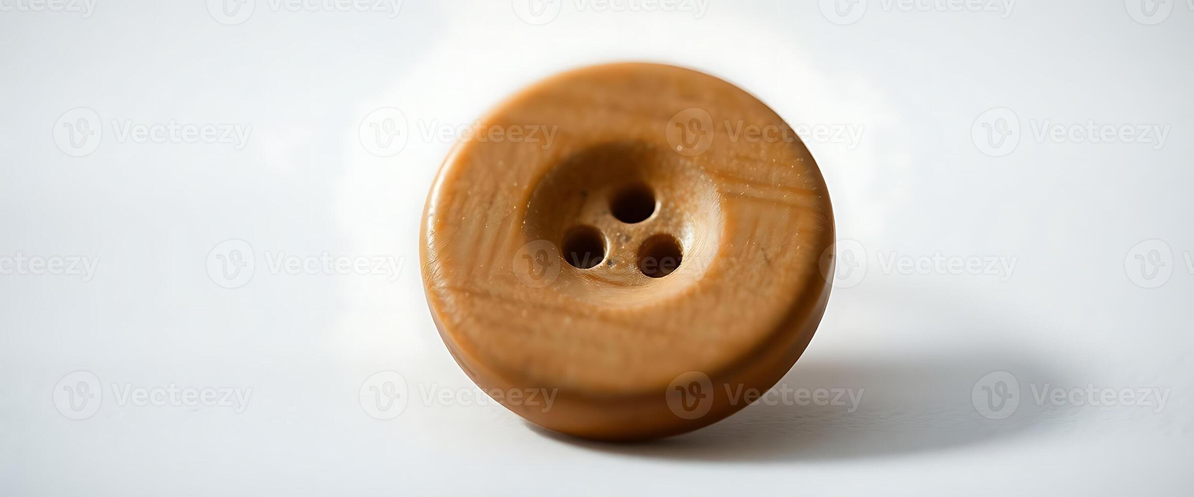 close up of a wooden button on a white surface photo