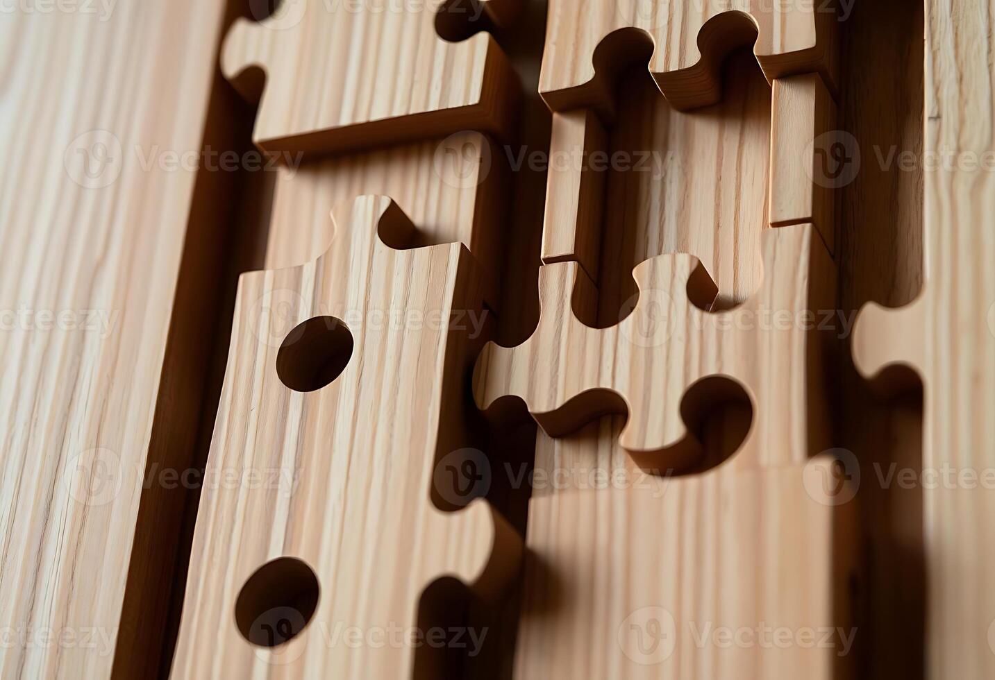close up of a wooden puzzle on a table photo