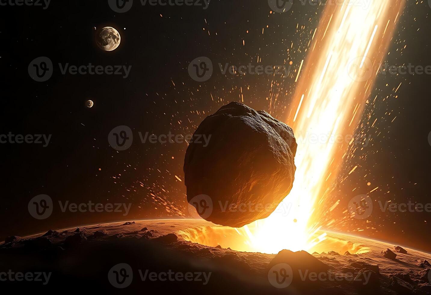 artist's rendering of a comet hitting a rock photo