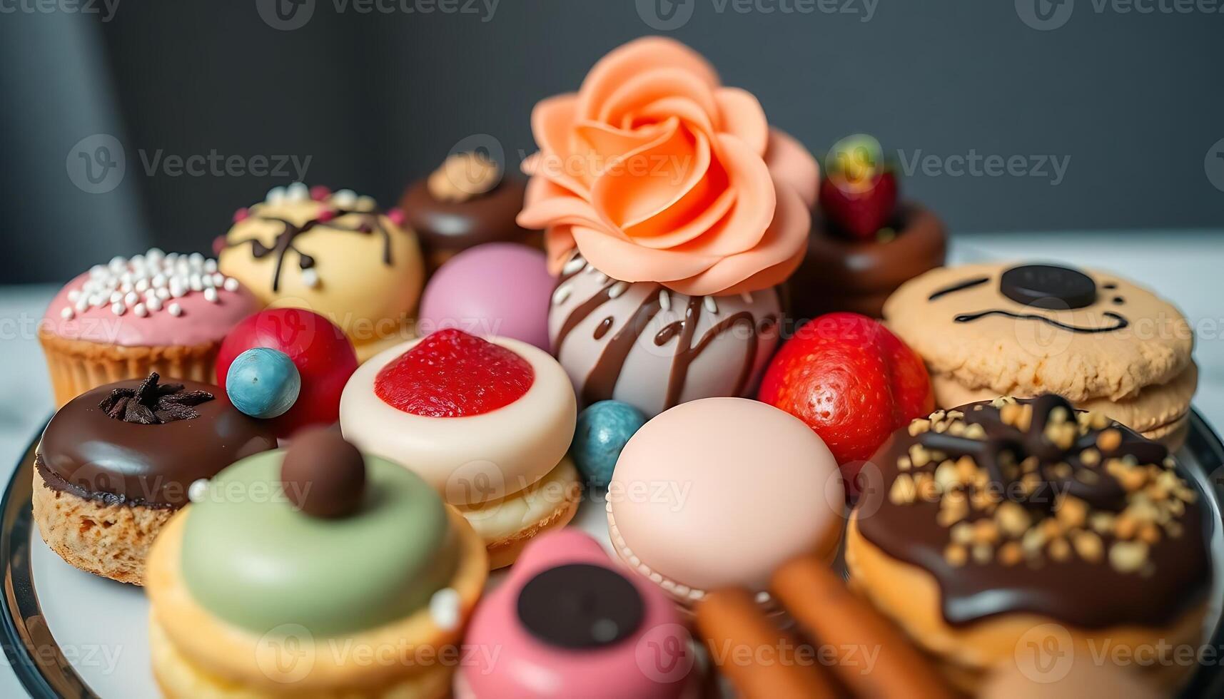 plate of cupcakes and pastries on a table photo