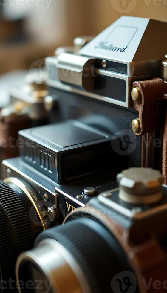 close up of a camera with a leather case photo