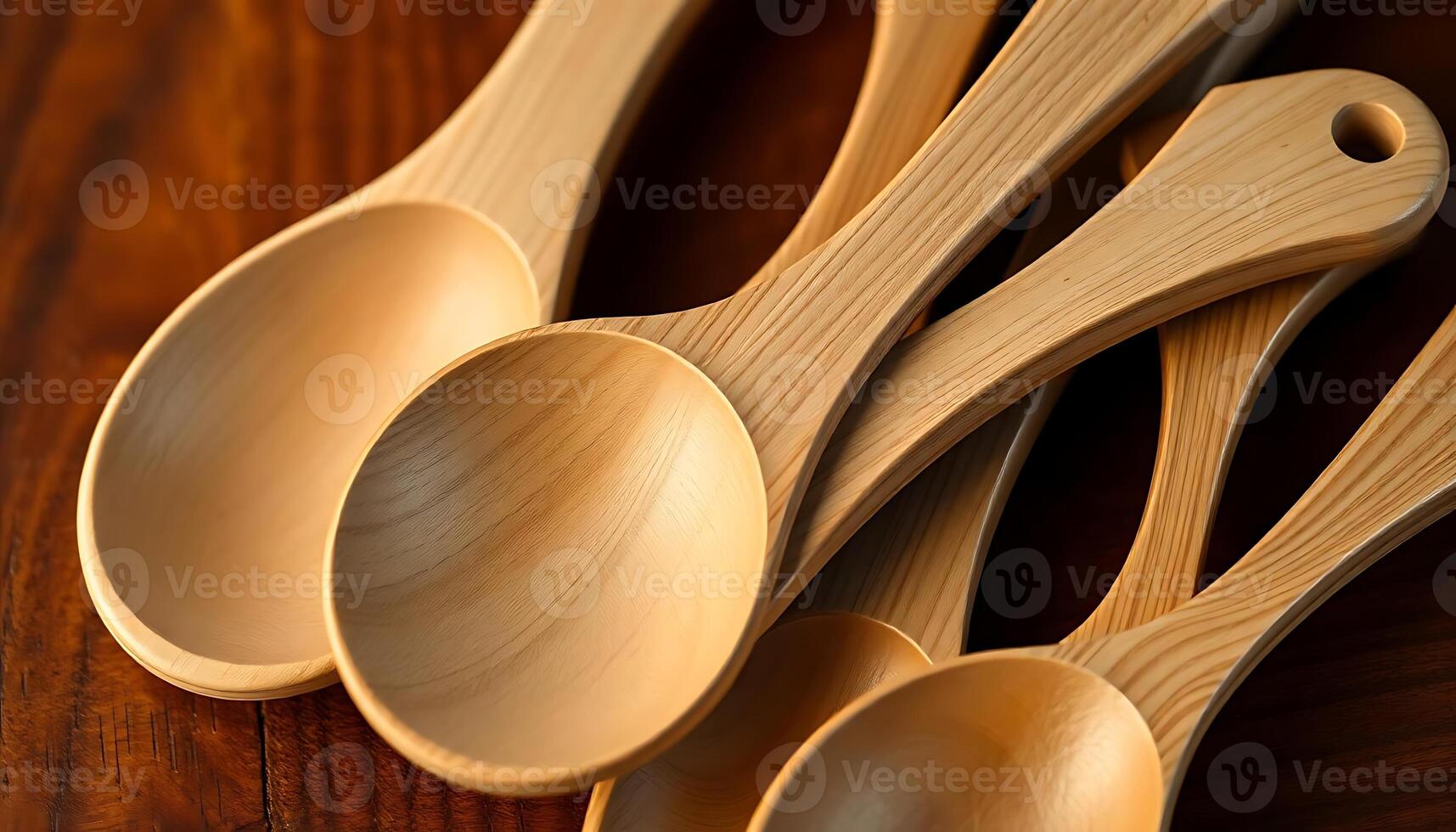 group of wooden spoons sitting on top of a wooden table photo