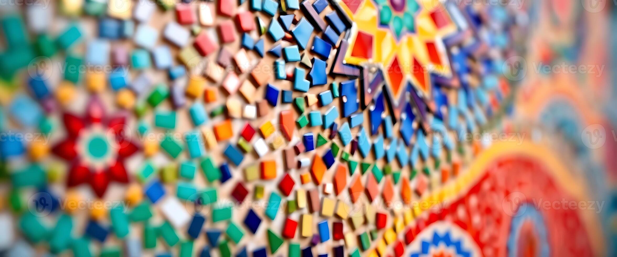 close up of a colorful wall made of tiles photo