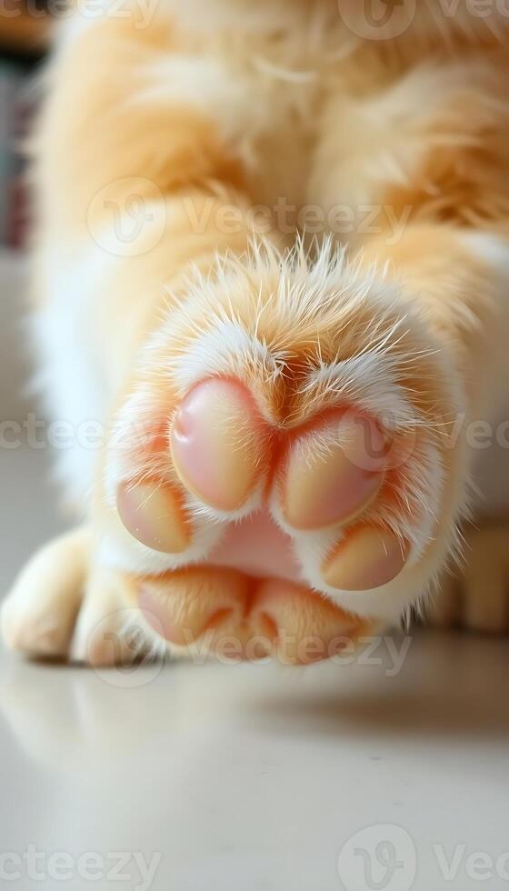 close up of a cat paw on a table photo