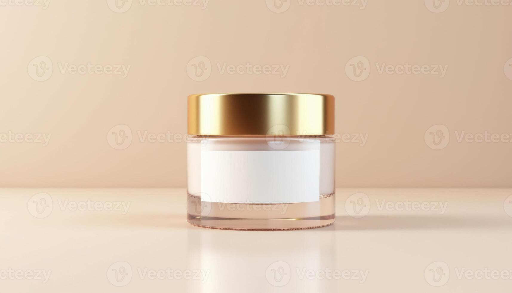 A white and gold jar with a blank label on it photo