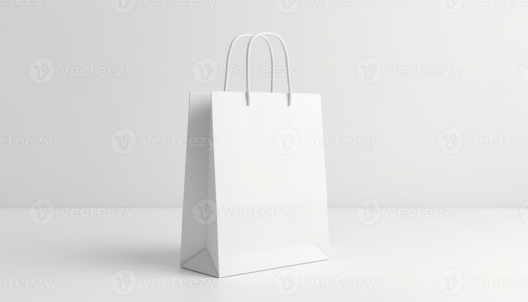 White paper bag on a white surface photo
