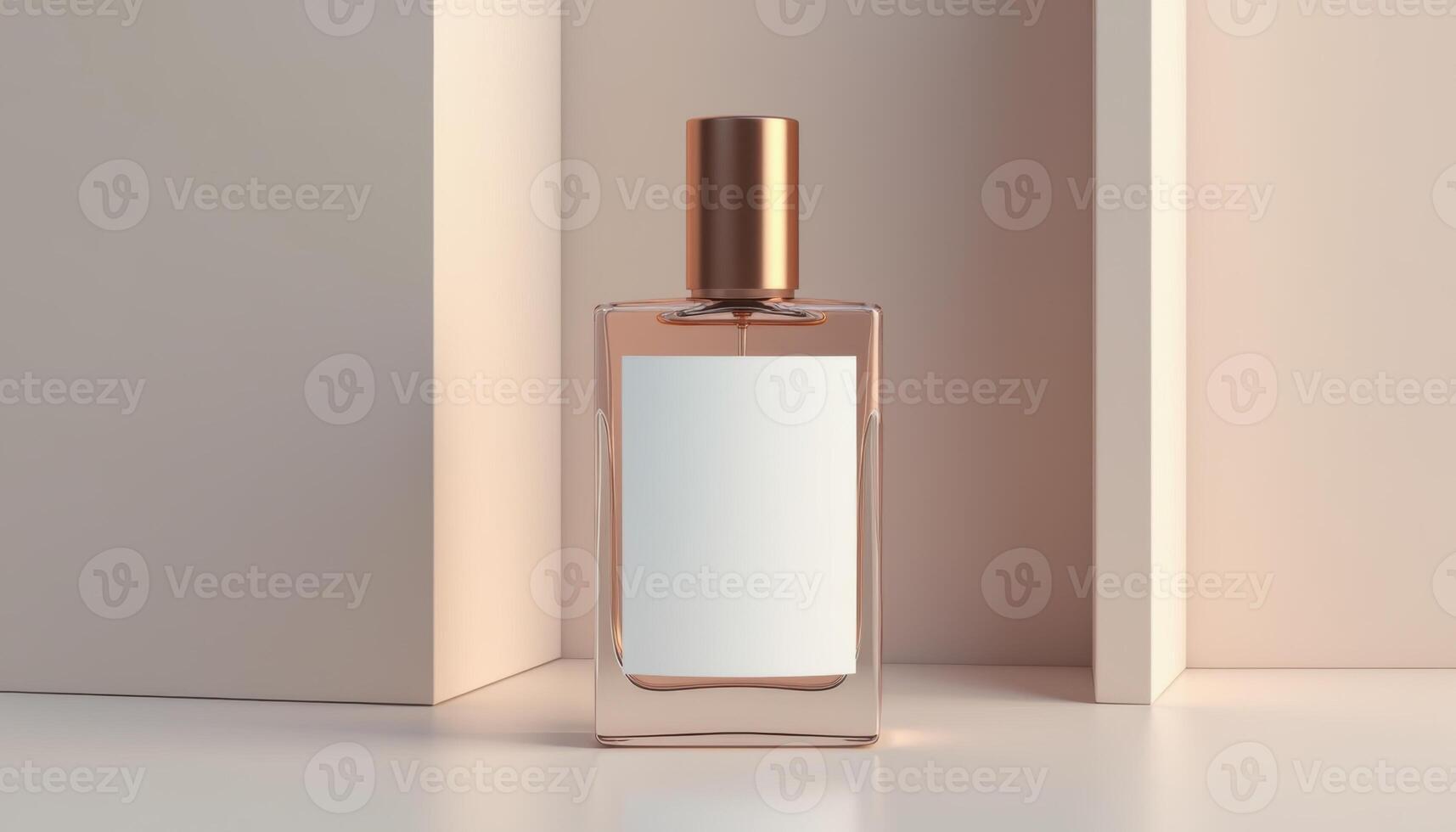 Stylish Perfume Bottle with Copper Cap on Soft Background photo