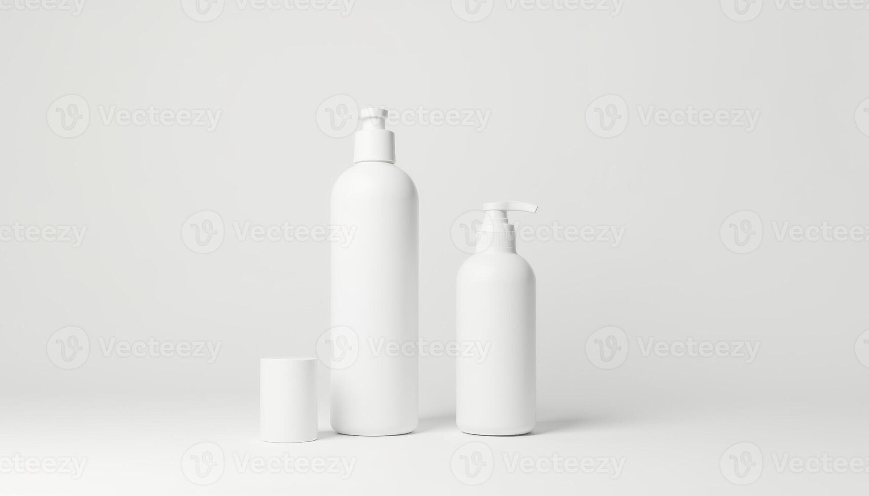 Three white plastic bottles on a white surface photo