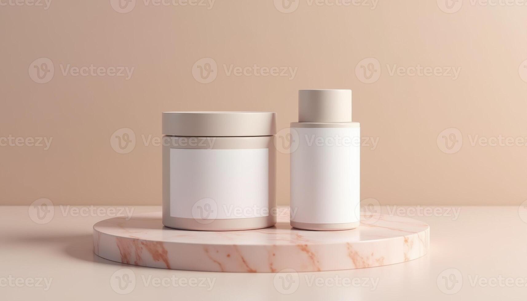 Two empty cosmetic bottles on a marble stand photo