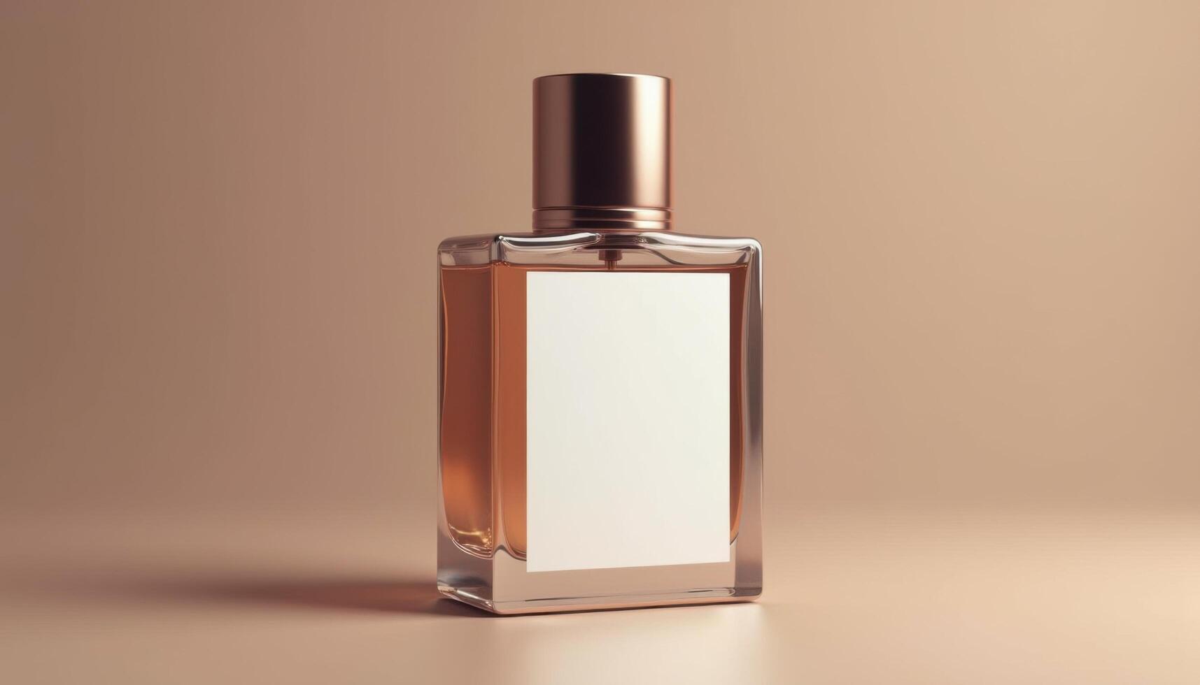 Luxurious Perfume Bottle with Gold Cap on Soft Background photo