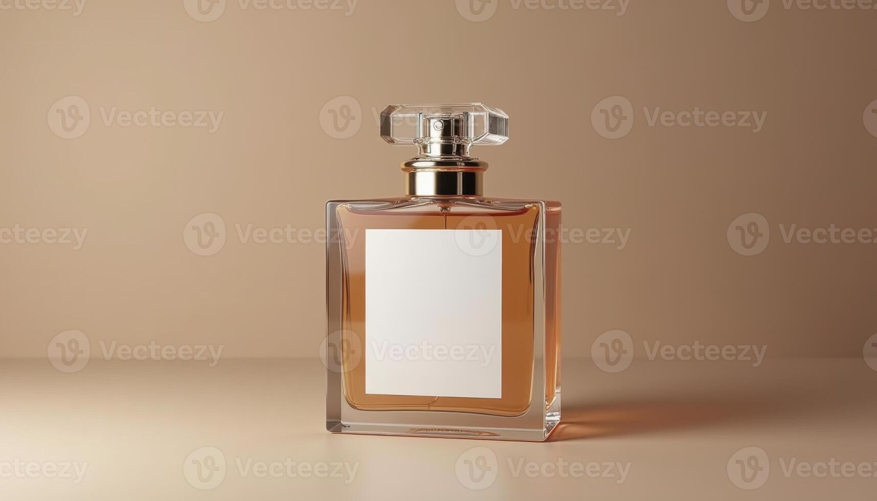 A perfume bottle with a blank label on it photo