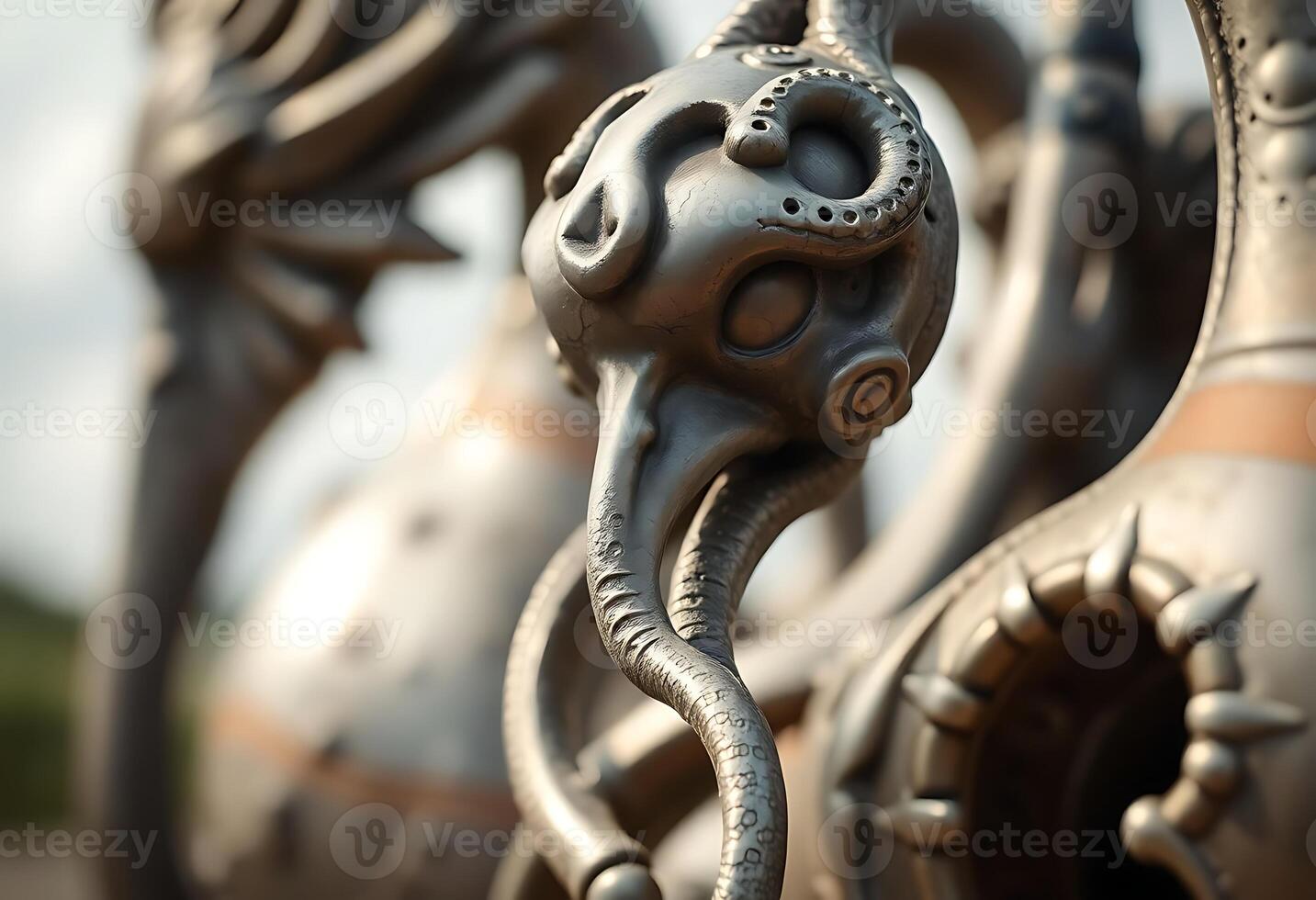 close up of a metal object with a sky in the background photo