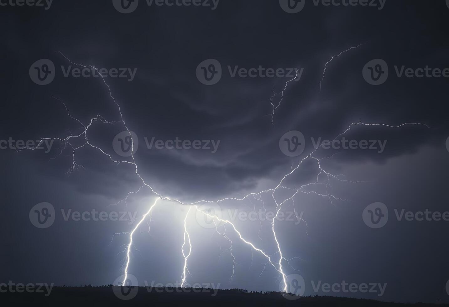 dark sky with a large amount of lightning photo