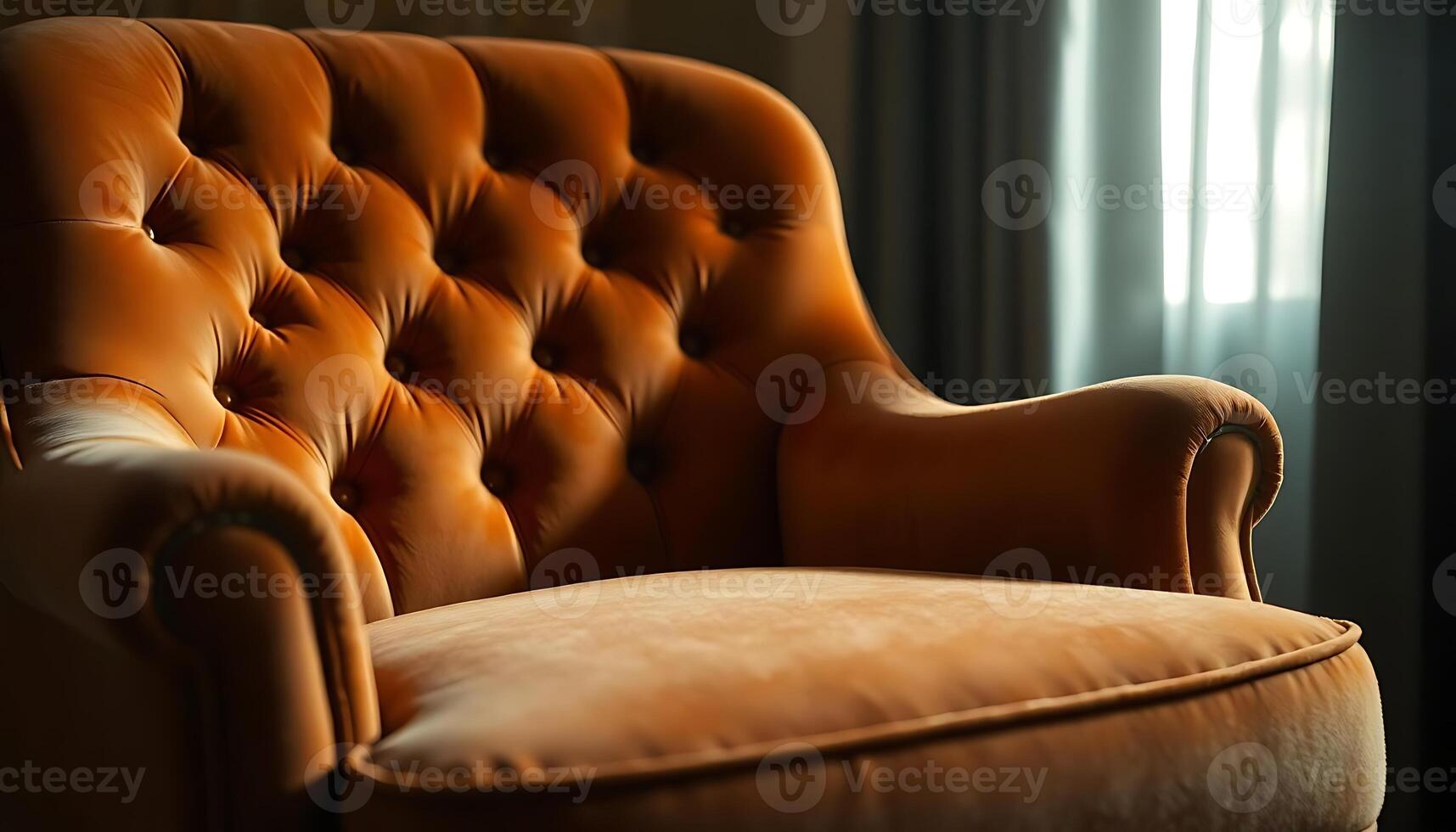 brown leather chair sitting in front of a window photo