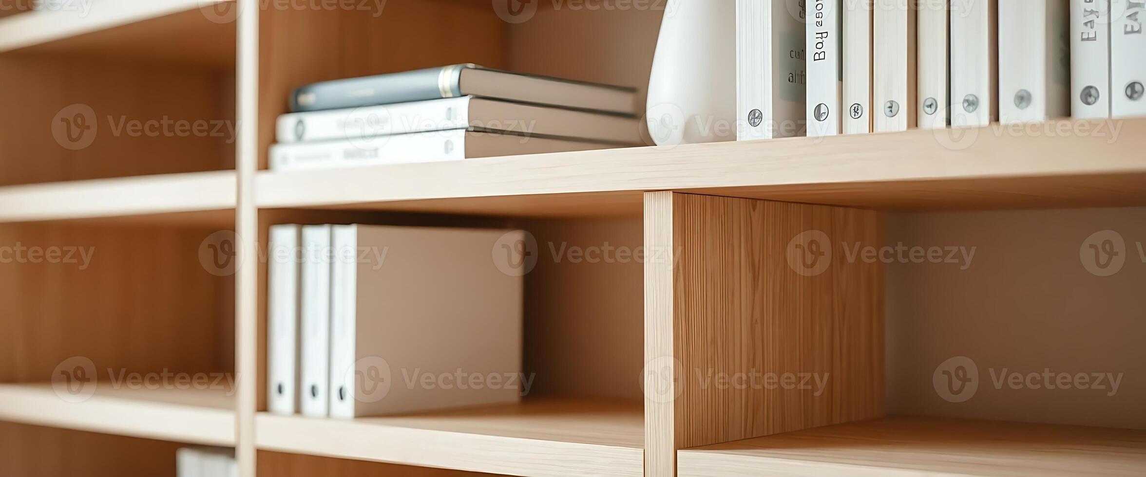 book shelf filled with books and a vase photo