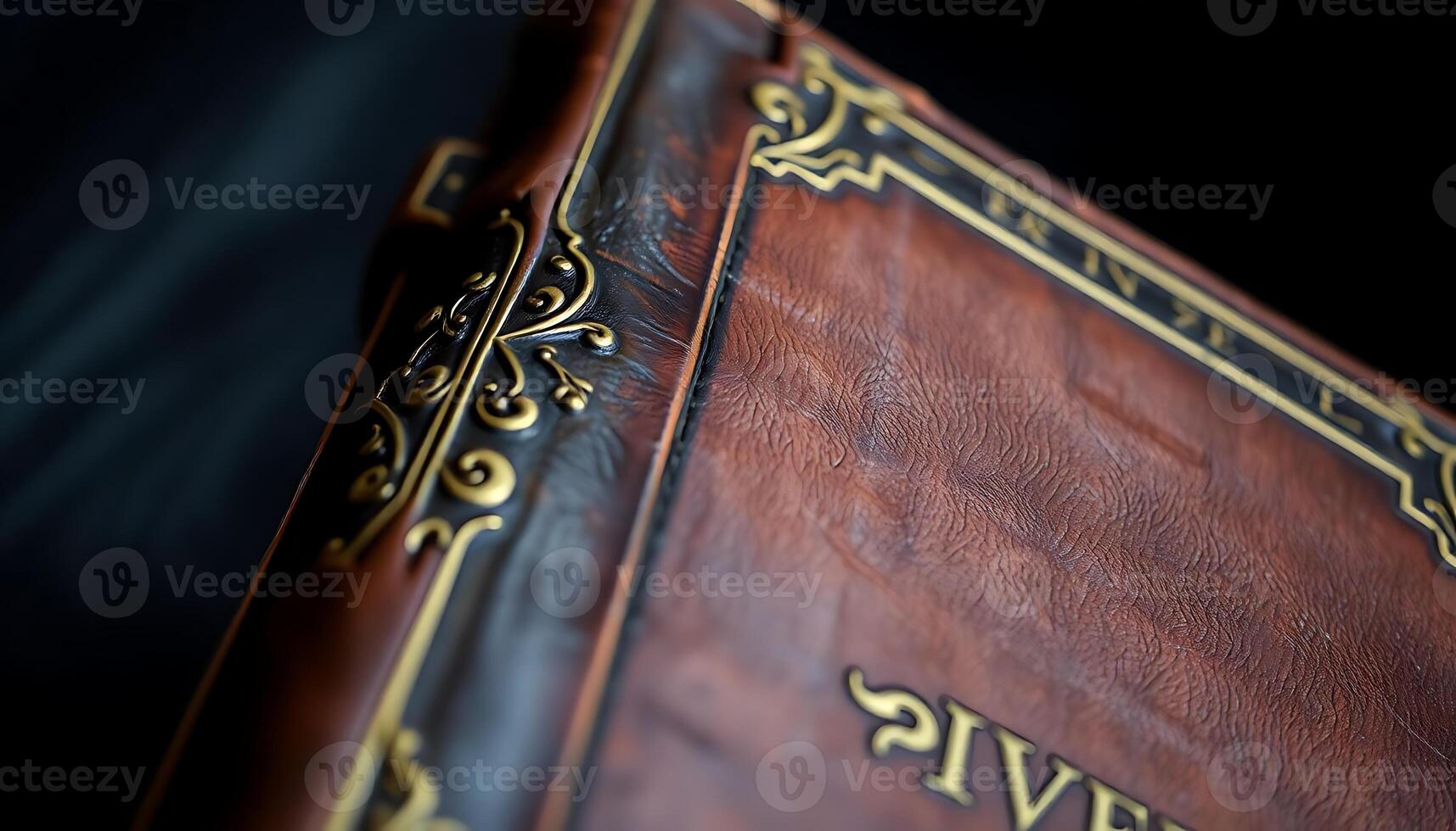 close up of a brown book with gold lettering photo