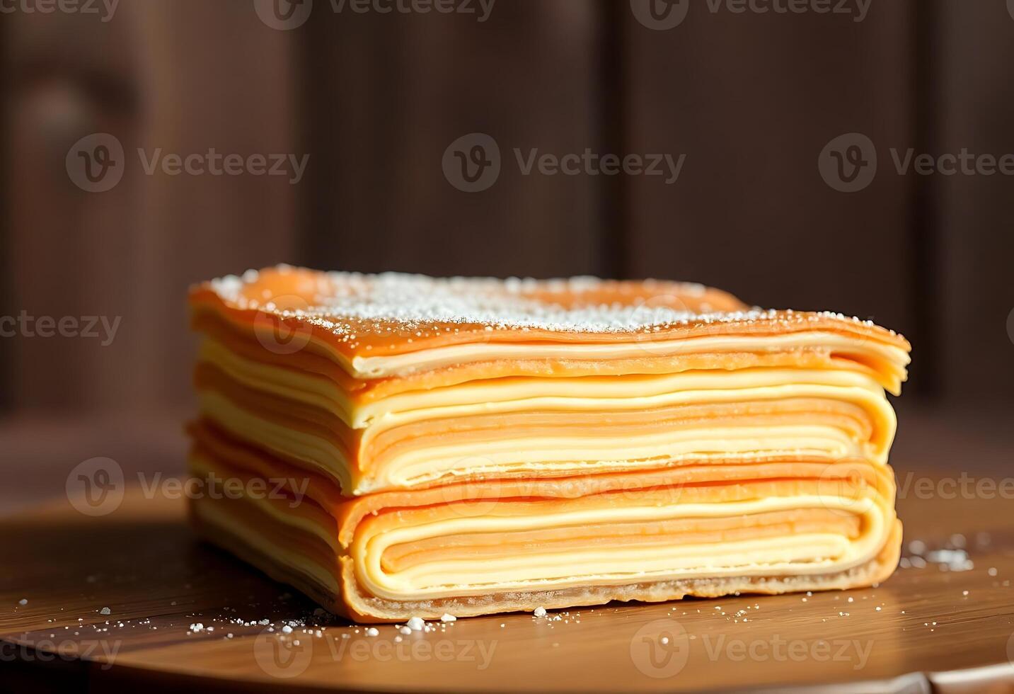 stack of pancakes sitting on top of a wooden table photo