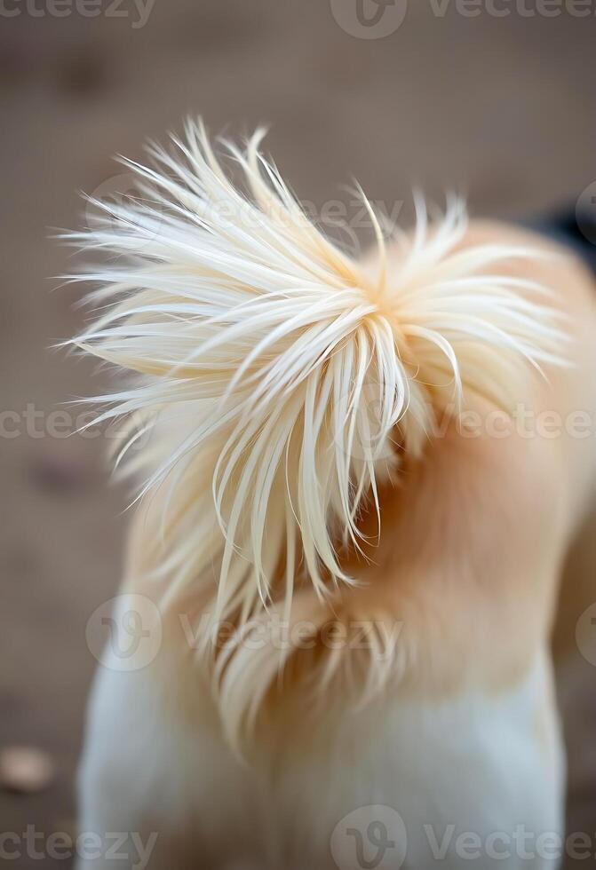 close up of a dog's hair with a blurry background photo