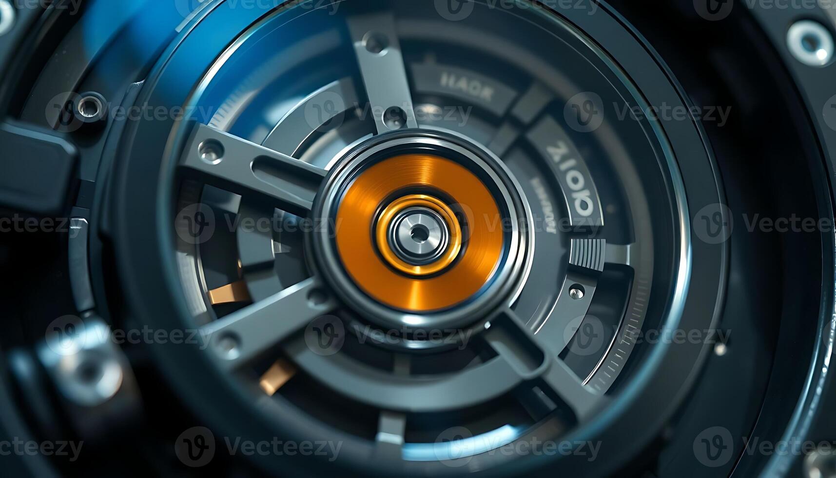 close up of a metal object with a yellow center photo