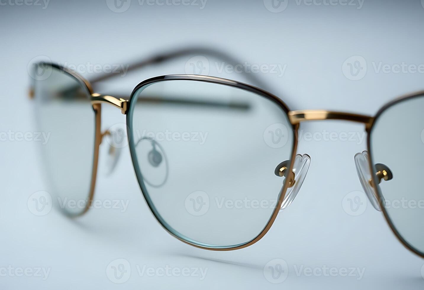 pair of glasses sitting on top of a white surface photo