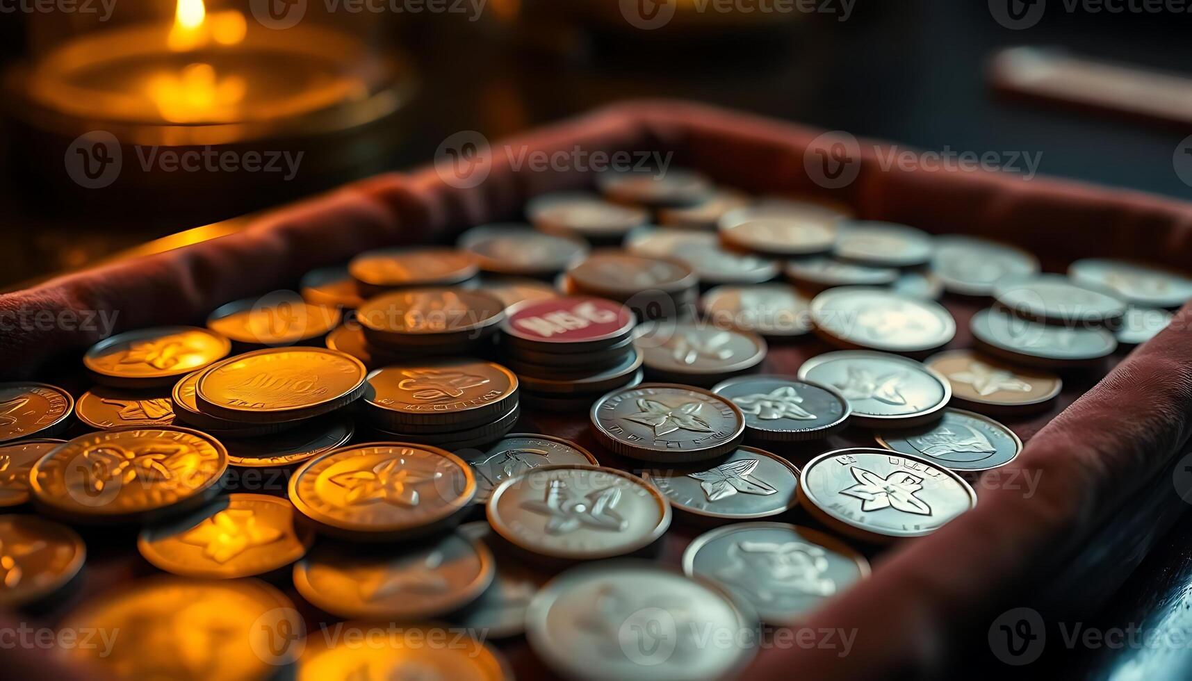 tray filled with lots of different types of coins photo