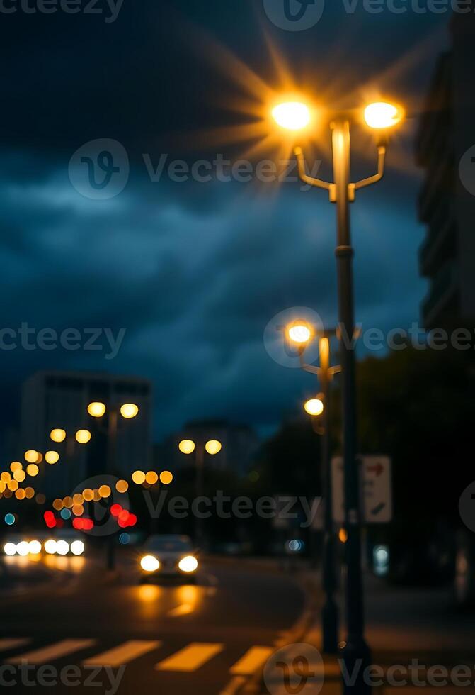 street light on a city street at night photo
