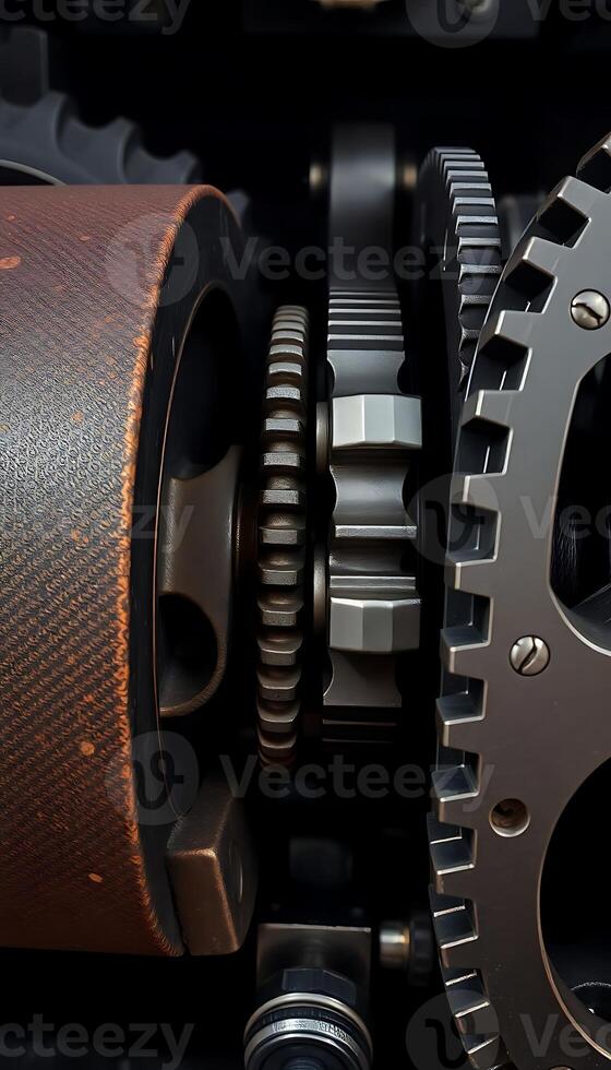 close up of gears and gears on a machine photo