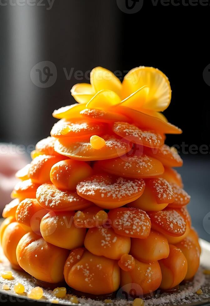 stack of cookies with flowers on top of it photo
