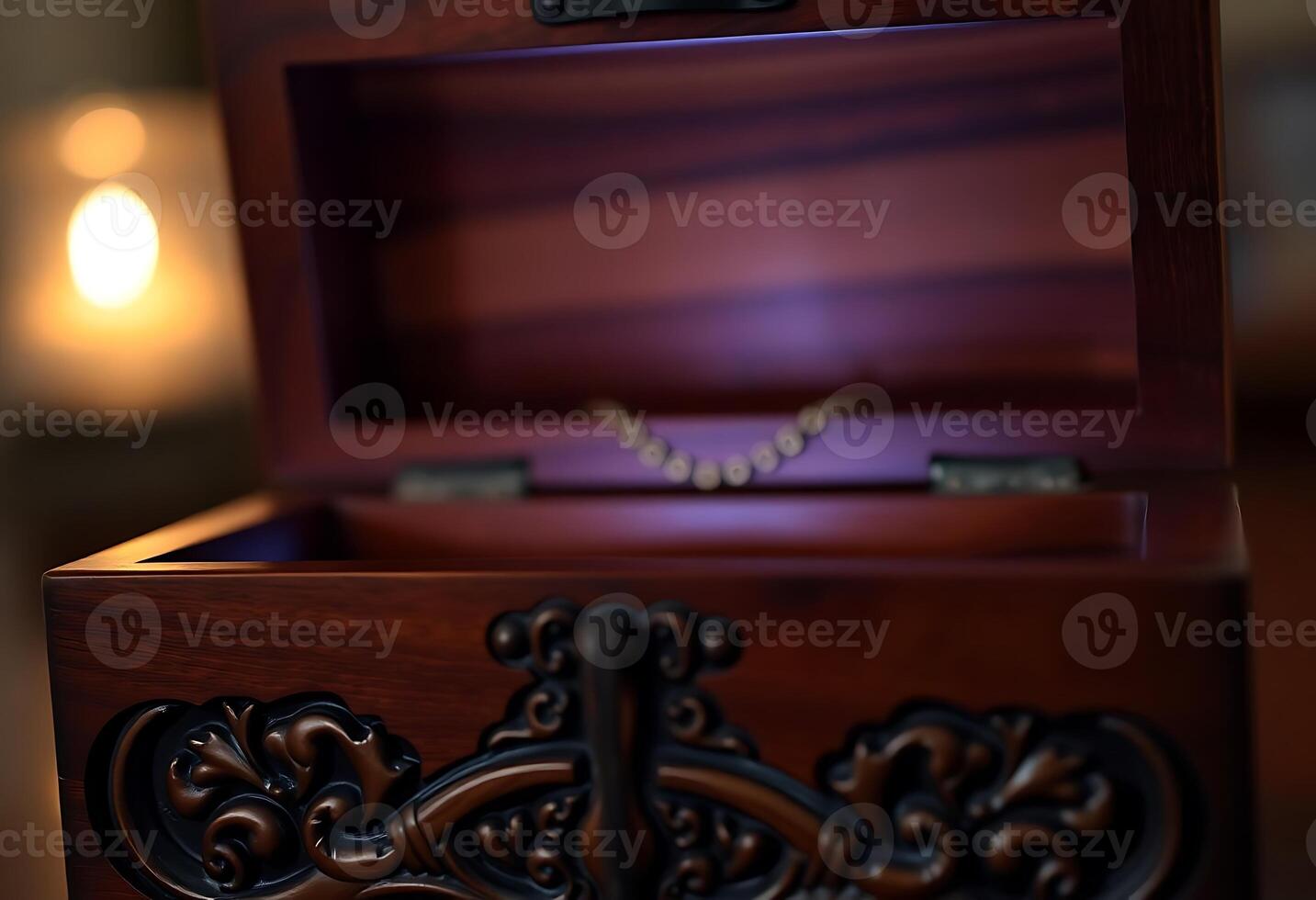 wooden box with a necklace inside of it photo