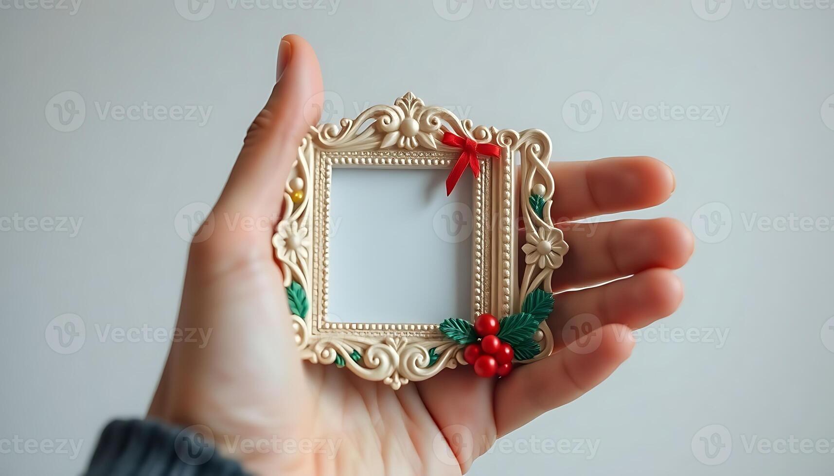 person holding a small picture frame with a bow on it photo