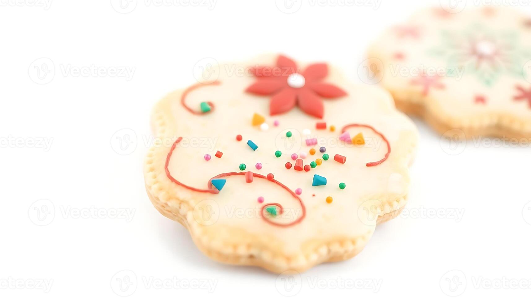 close up of two decorated cookies with sprinkles photo