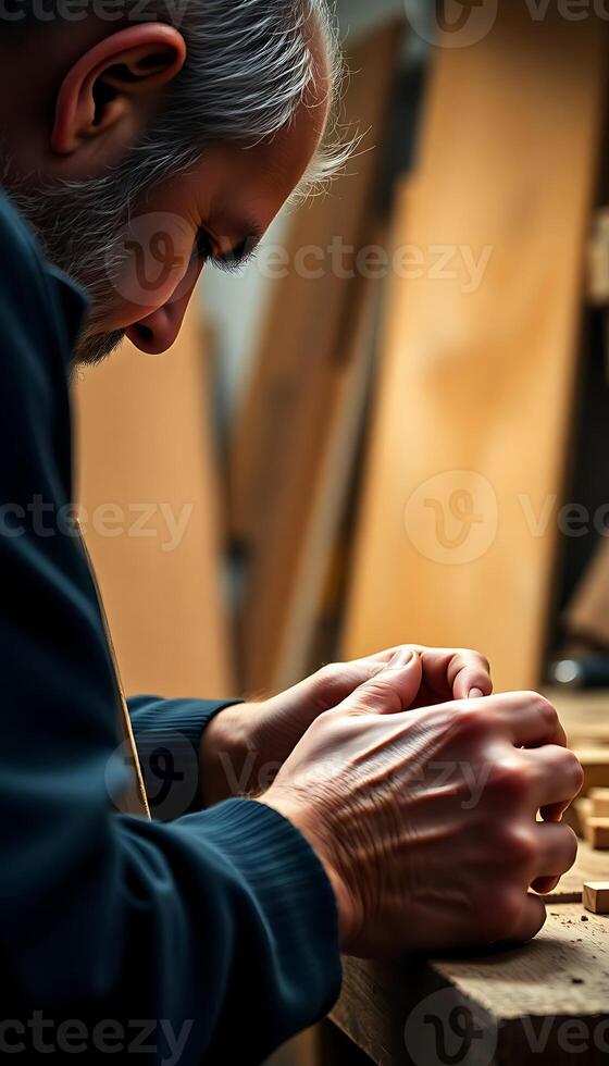 man is working on a piece of wood photo