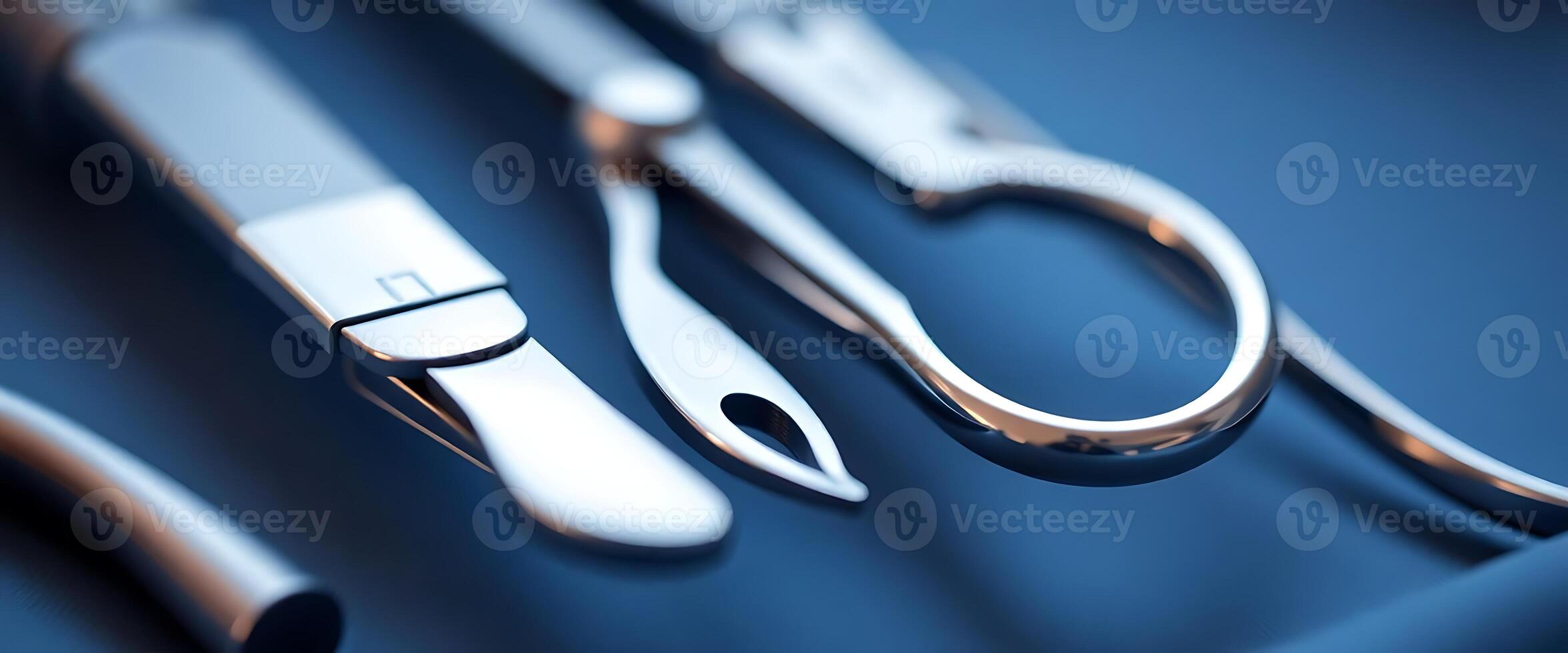 pair of scissors sitting on top of a blue surface photo